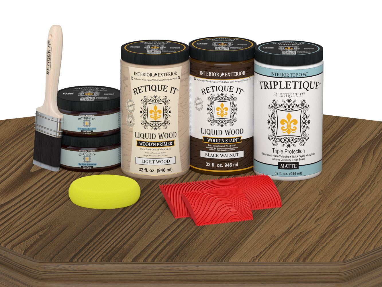 Retique It® black walnut countertop kit with matte stain finish, showing a kitchen countertop made from stained black walnut wood.