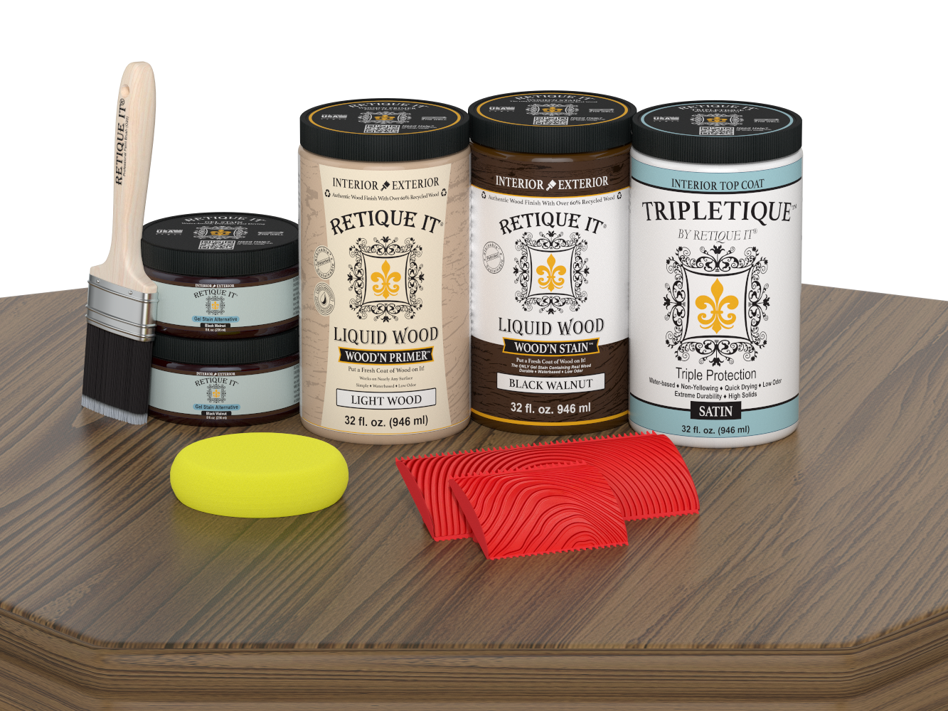 Large Black Walnut Wood'n Kit by Retique It® with satin finish, featuring interior top coat for multi-purpose wood finishing.