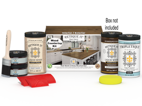 Retique It® Black Walnut countertop stain kit for full kitchen countertops, showing stain bottles and application tools.