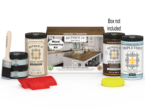 Retique It® black walnut countertop kit with stains, includes tools and materials for full kitchen countertop finishing.