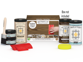 Large Black Walnut Wood'n Finish Kit by Retique It® for interior wood projects, includes top coat and application tools.