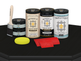 Large Black Wood'n Finish Kit by Retique It® with matte interior top coat and wood finishing tools on a table.