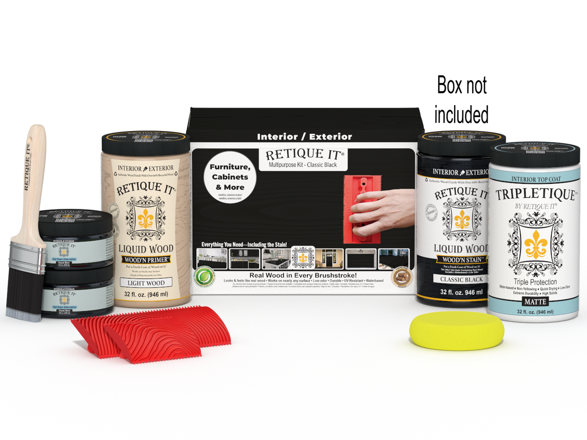 Large Black Wood'n Kit by Retique It® for interior top coat, includes Wood'n Finish Kit components in a sleek black finish.