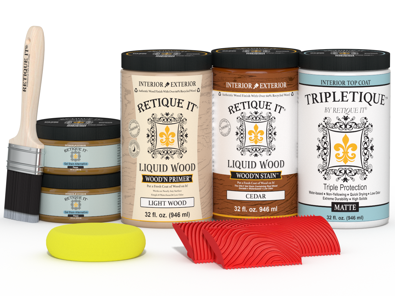 Large Cedar Wood'n Finish Kit by Retique It® with interior top coat, featuring matte finish and multi-purpose wood finishing components.