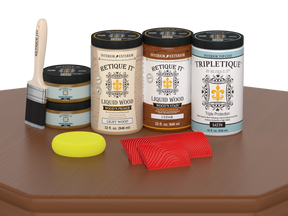 Large Cedar Wood'n Finish Kit by Retique It® for interior top coating, shown in satin finish on wood surface.