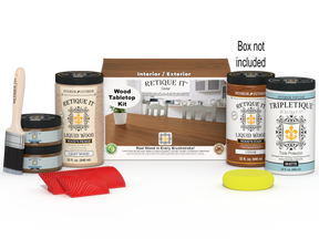 Retique It® Wood'n Finish Kit Cedar stain set with four large bottles for tabletop woodworking projects.