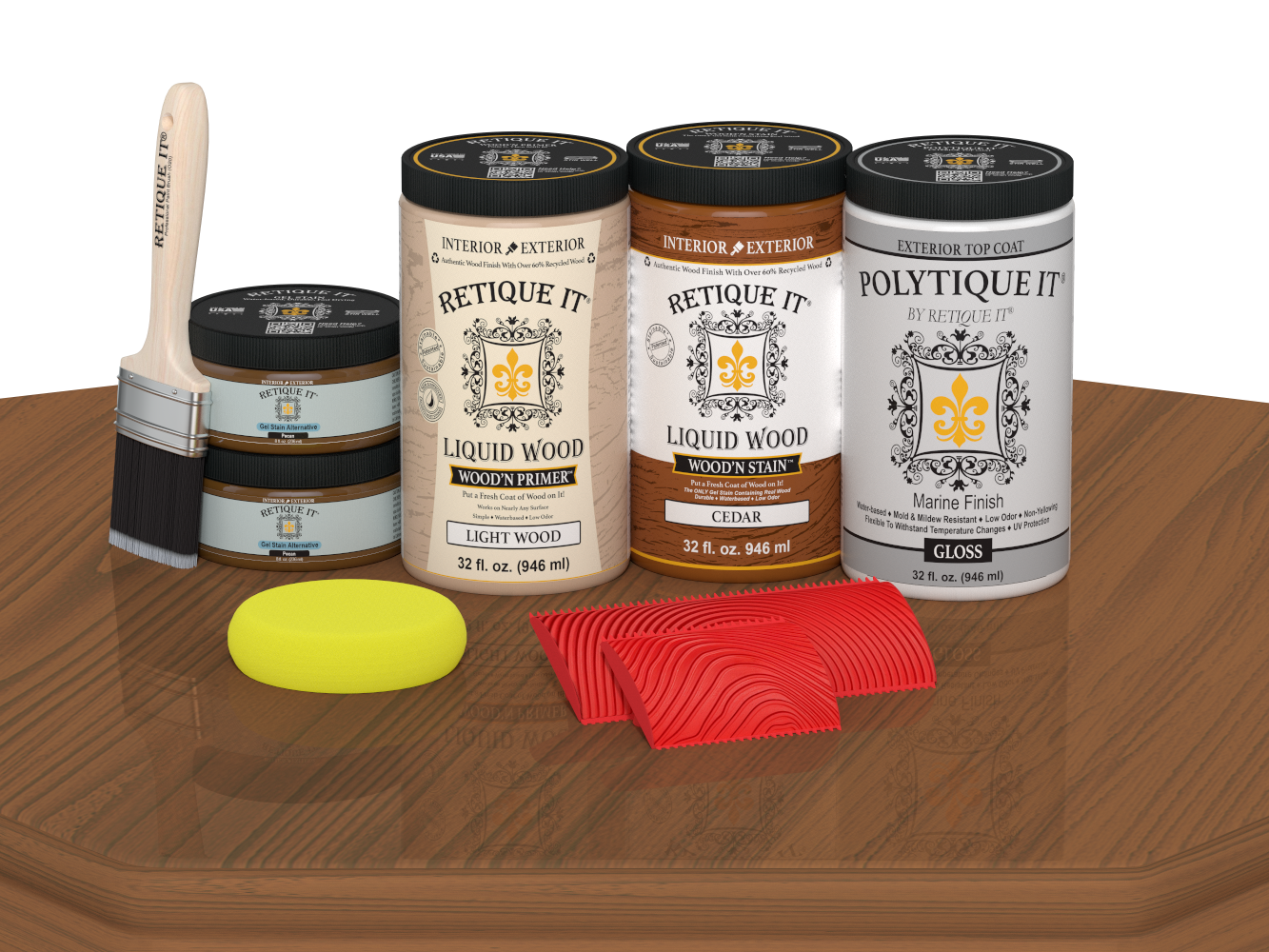 Retique It Wood'n Finish Cedar front door kit with gloss stain, showing a double door with natural cedar wood grain finish.