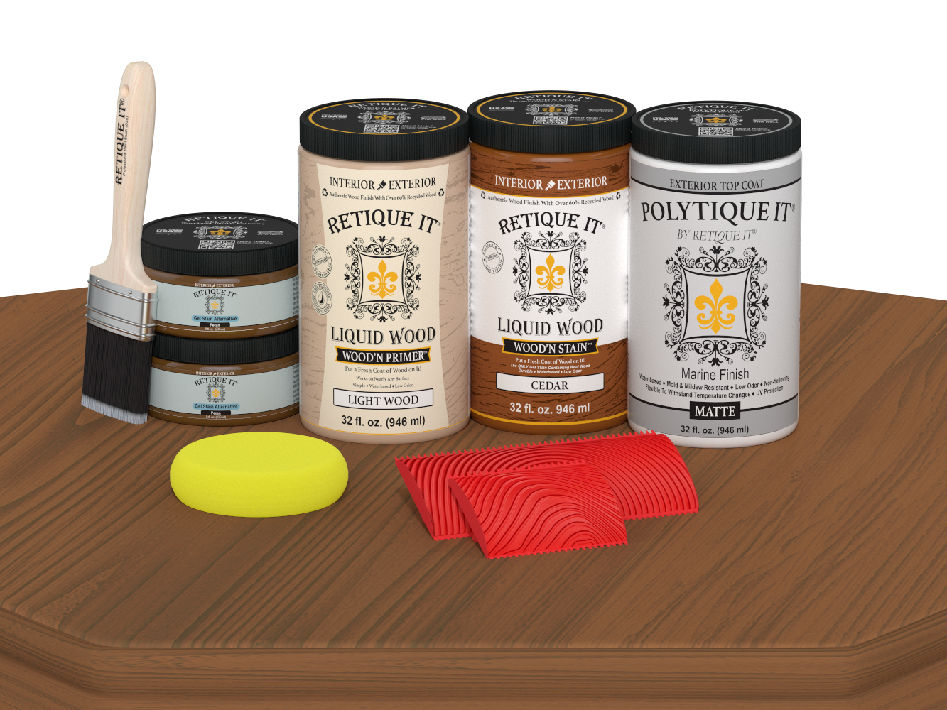 Retique It Wood'n Finish Cedar front door kit with matte stain, featuring double door panels and natural wood grain detail.