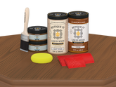 Retique It® Wood'n Cabinet Kit in cedar stain with 12 grained cabinet doors displayed on a table.