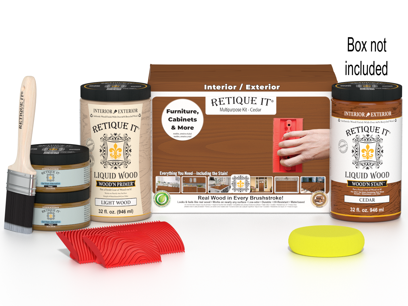 Large Cedar Wood'n Finish Kit by Retique It® for multi-purpose wood finishing, includes tools and supplies for easy application.