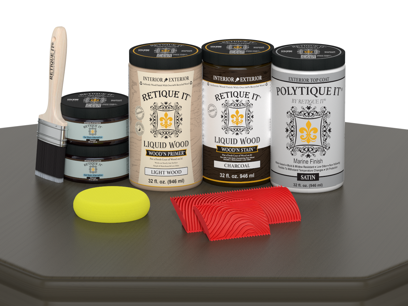 Large Retique It® Wood'n Kit in Charcoal with satin finish, exterior top coat, designed for multi-purpose wood finishing projects.