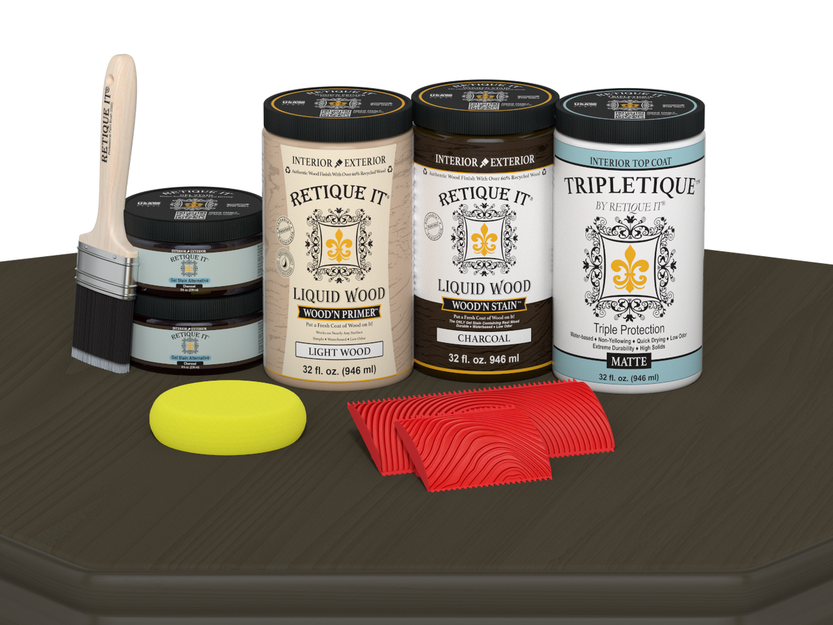 Retique It® charcoal countertop kit for full kitchen, featuring stain application on a matte finished surface.