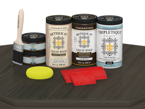 Retique It® charcoal countertop stain kit for full kitchen, satin finish applied on a kitchen countertop.