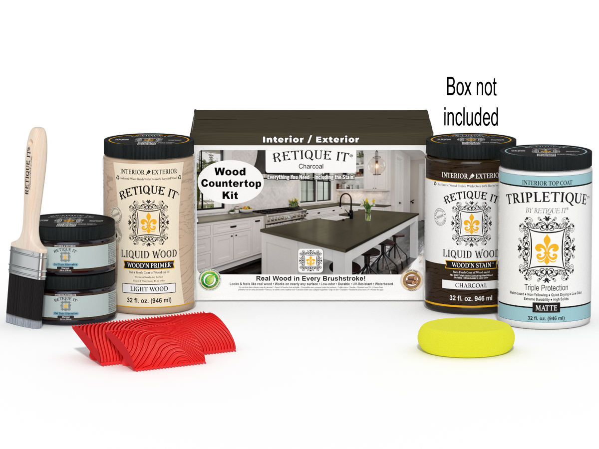Retique It® charcoal countertop stain kit with applicator box for full kitchen renovation, suitable for countertop staining projects.
