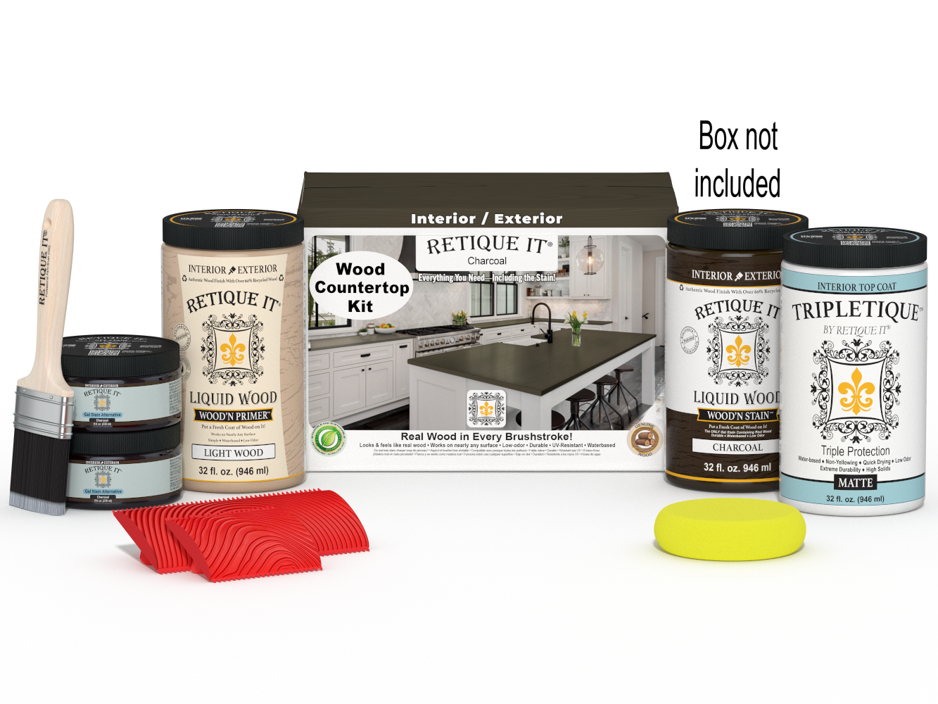 Retique It® charcoal countertop stain kit with applicator box for full kitchen renovation, suitable for countertop staining projects.