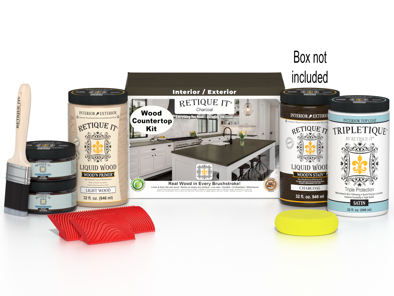 Retique It® charcoal countertop kit with stain, featuring a full kitchen setup and countertop surface in the image.