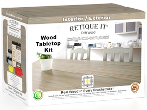 Retique It Wood'n Finish Kit with four large driftwood stain bottles, designed for tabletop wood finishing projects.