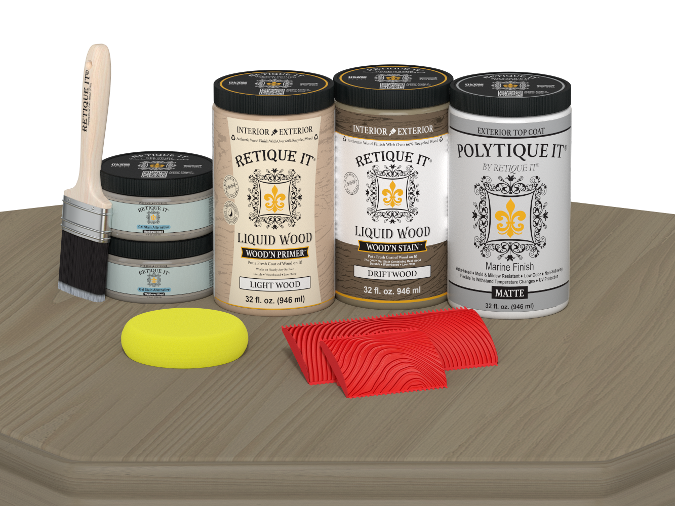 Large Drift Wood Wood'n Finish Kit by Retique It® with exterior top coat, shown in matte finish for wood furniture and projects.