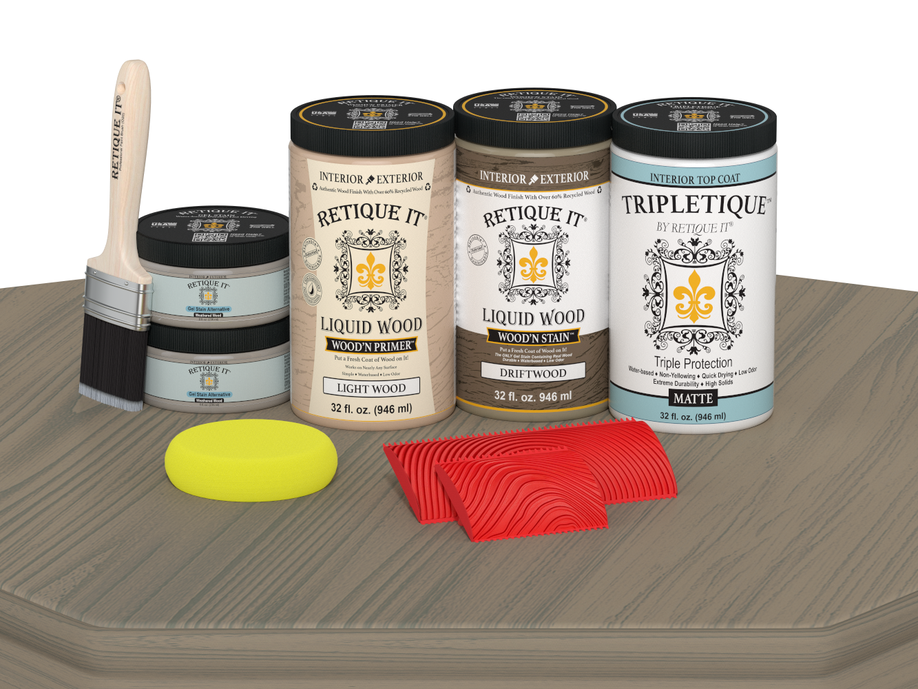 Retique It® Drift Wood countertop kit with matte stain applied to a full kitchen countertop, showcasing natural wood grain finish.