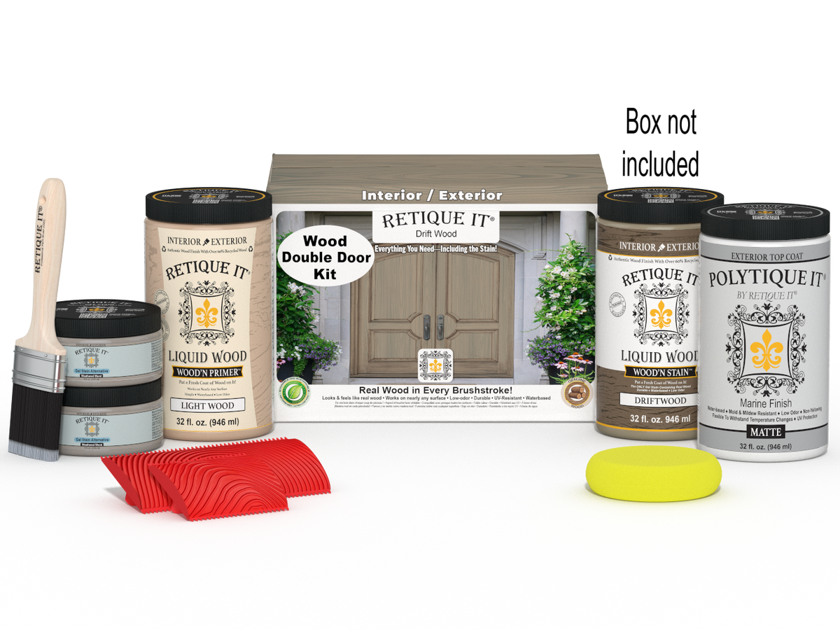 Wood'n Finish Front Door Kit (Double) - Drift Wood — Matte kit contents with door box