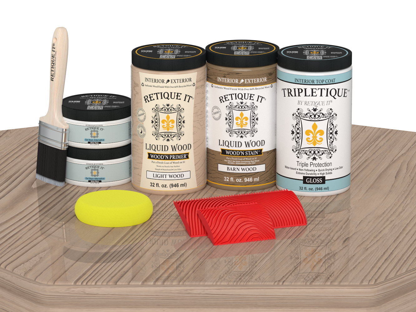 Retique It® French Oak countertop kit stain applied on full kitchen countertop, glossy finish on natural oak surface.