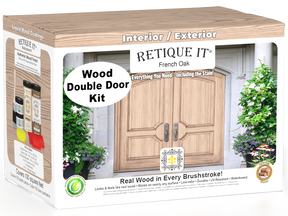 Retique It Wood'n Finish front door kit for double French Oak door, featuring natural wood stain and finishing details.