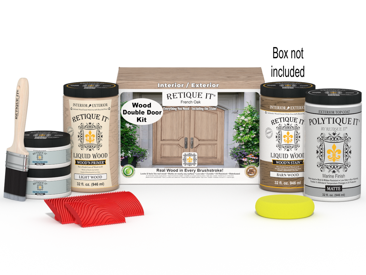 Wood'n Finish Front Door Kit (Double) - French Oak — Matte kit contents with door box