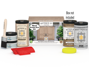 Retique It Wood'n Finish front door kit in French Oak stain, double door with natural wood grain and finish details.