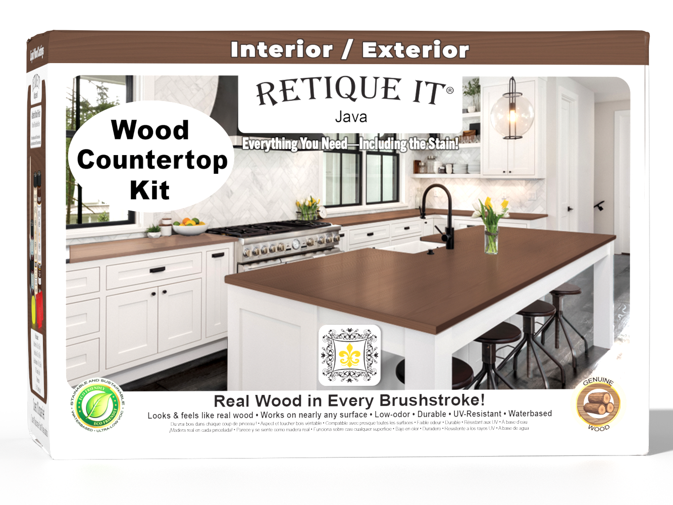 Retique It® Java countertop stain kit for full kitchen installation, featuring a sleek Java finish for countertops.