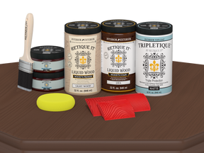 Retique It® Java countertop kit featuring stain samples on a matte finish for full kitchen renovation.