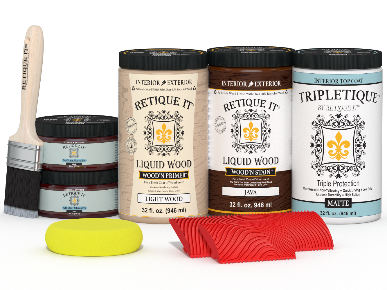 Large Java Wood'n Kit interior top coat by Retique It® for wood finishing, featuring matte wood finish in a multi-purpose kit.