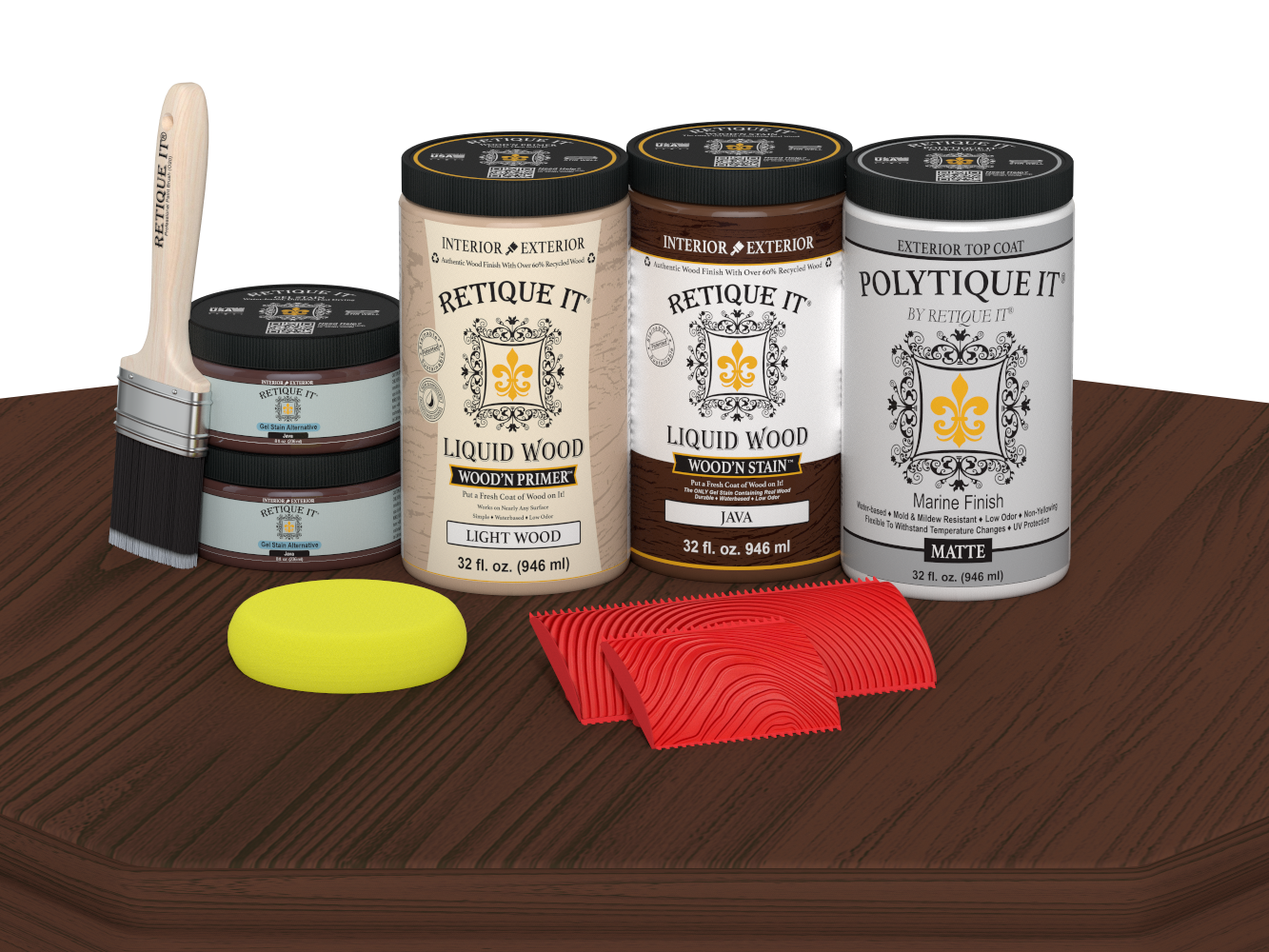 Retique It Wood'n Finish Double Java front door kit with matte stain, showcasing the stained wood surface and door design.