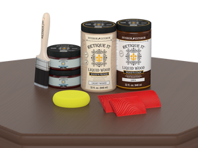 Large Java Wood'n Finish Kit by Retique It®: multi-purpose wood finishing set with brushes and applicators on a table.