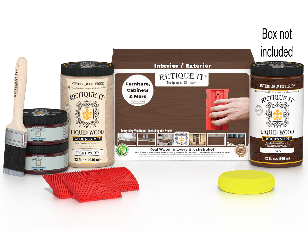Large Java Wood'n Finish Kit by Retique It® includes wood finishing tools and supplies in a durable box for multi-purpose wood projects.