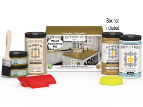 Retique It® Old Oak countertop kit with stain, featuring a full kitchen setup and wooden countertop surface.