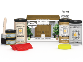 Retique It Wood'n Finish front door kit in Old Oak stain, double door with natural wood grain and stained finish.