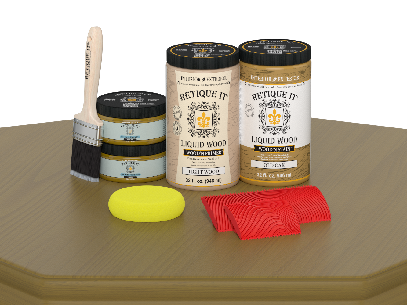 Large Old Oak Wood'n Finish Kit by Retique It® for multi-purpose wood finishing, shown on a table surface.
