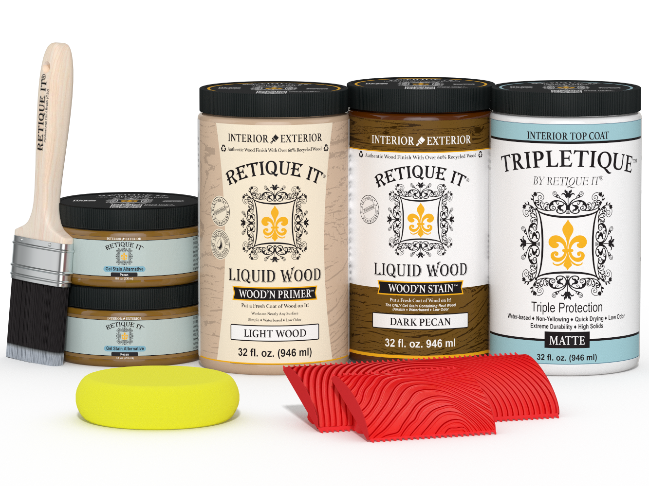 Large Dark Pecan Wood'n Kit by Retique It® for interior finishing, includes top coat for multi-purpose wood projects.