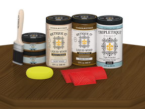 Retique It® dark pecan countertop kit stain applied on a kitchen countertop, showcasing a satin finish on a full kitchen surface.