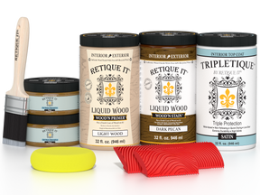 Large Dark Pecan Wood'n Finish Kit by Retique It® for interior top coat, featuring wood stain and finishing supplies in a satin finish.