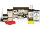 Retique It® dark pecan countertop stain kit with stain bottles and applicator tools for full kitchen renovation.