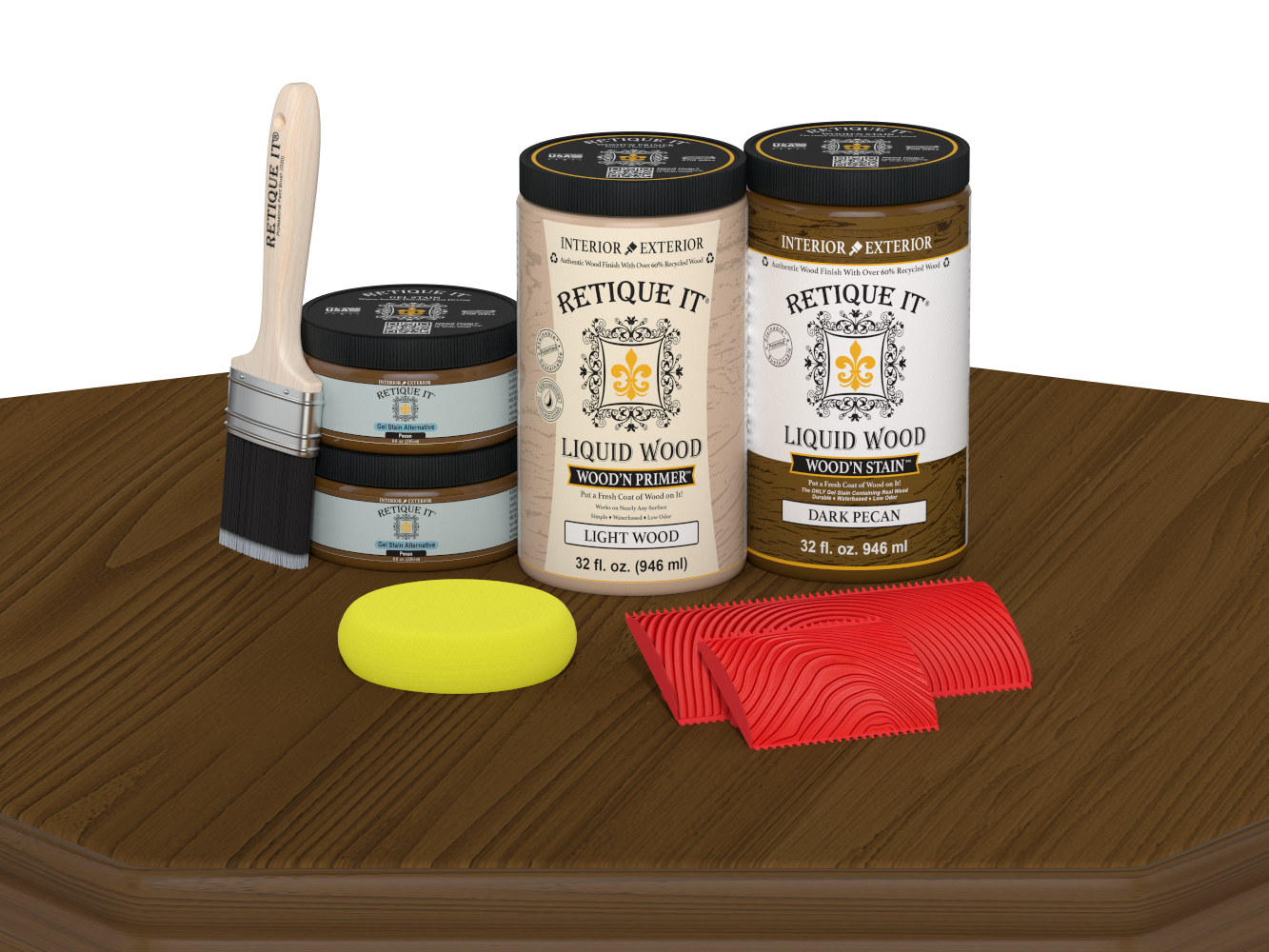 Retique It® Wood'n Finish Front Door Kit (Double) in Dark Pecan stain, showcasing the stain application on a wooden door.