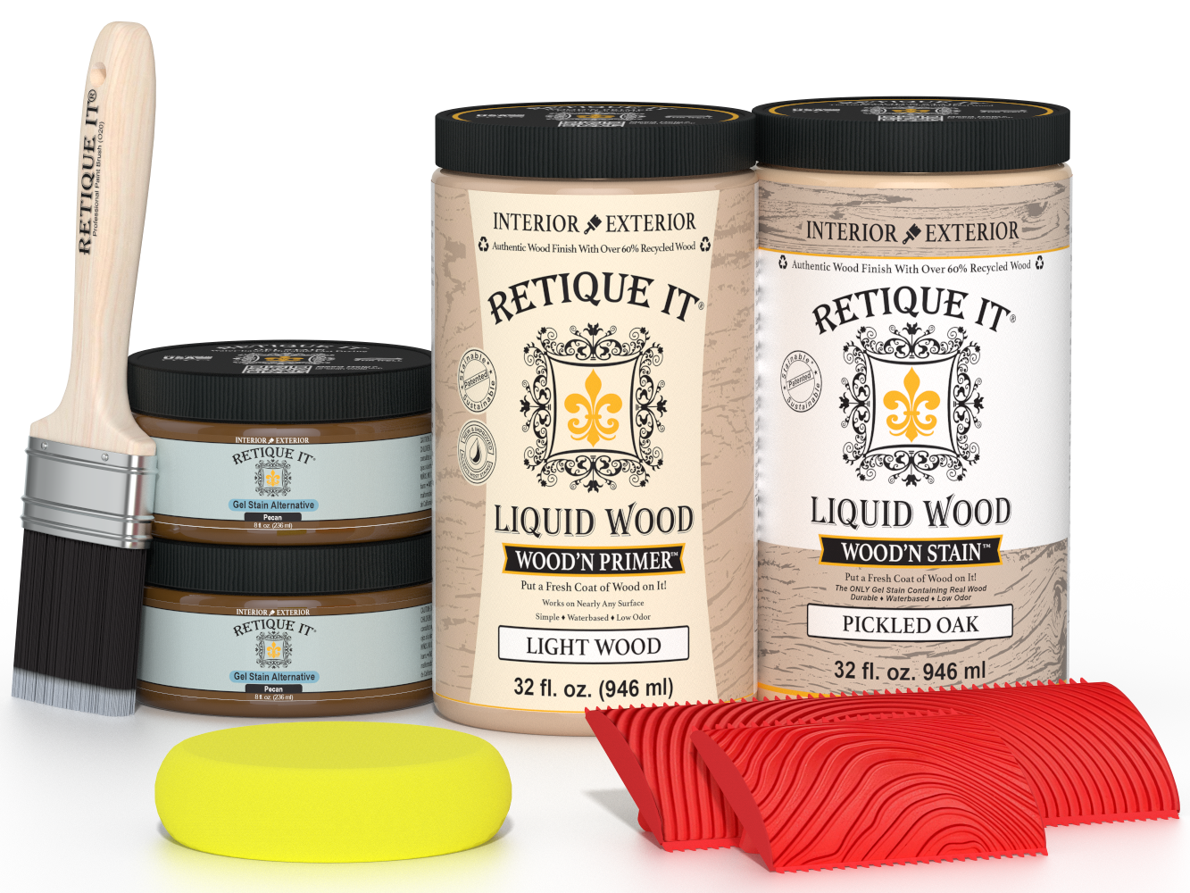 Retique It® Wood'n Cabinet Kit with 12 pickled oak stained doors and grain details, perfect for kitchen or furniture renovation.