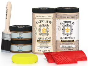 Retique It® Wood'n Cabinet Kit with 12 pickled oak stained doors and grain details, perfect for kitchen or furniture renovation.