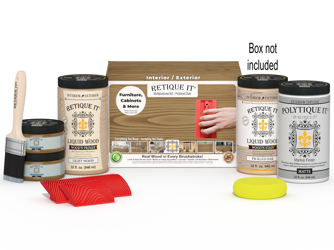 Large Multi-purpose Wood'n Kit by Retique It in Pickled Oak, includes exterior top coat for wood finishing projects.