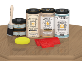 Glossy Pickled Oak wood stain kit by Retique It® with four large bottles for tabletop wood finishing.