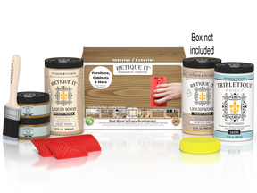 Large Multi-purpose Wood'n Kit by Retique It® in Pickled Oak finish, includes top coat and application tools for wood refinishing.