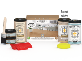Retique It® Wood'n Finish Kit for tabletops, pickled oak stain, includes four large stain bottles with packaging.