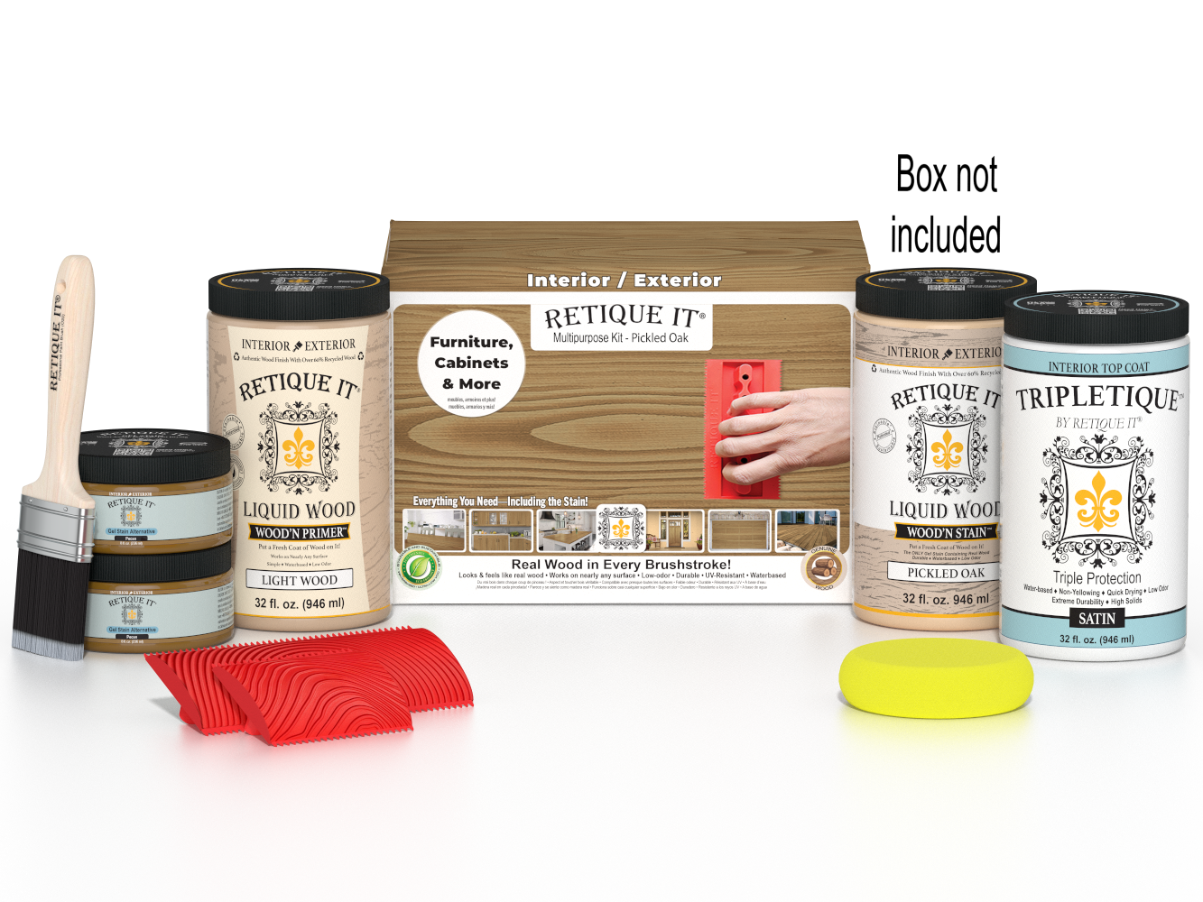 Large Wood'n Kit by Retique It in Pickled Oak finish, featuring interior top coat and wood finishing supplies.