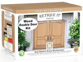 Double front door kit by Retique It in Pickled Oak stain, featuring natural wood finish and detailed craftsmanship.